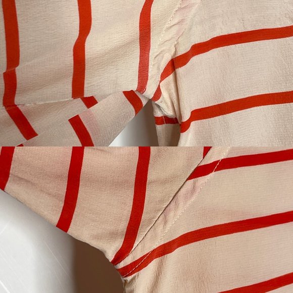 SOLD Equipment Femme Orange Striped Silk Shirt Blouse Top Size L Long Sleeve - Picture 10 of 12